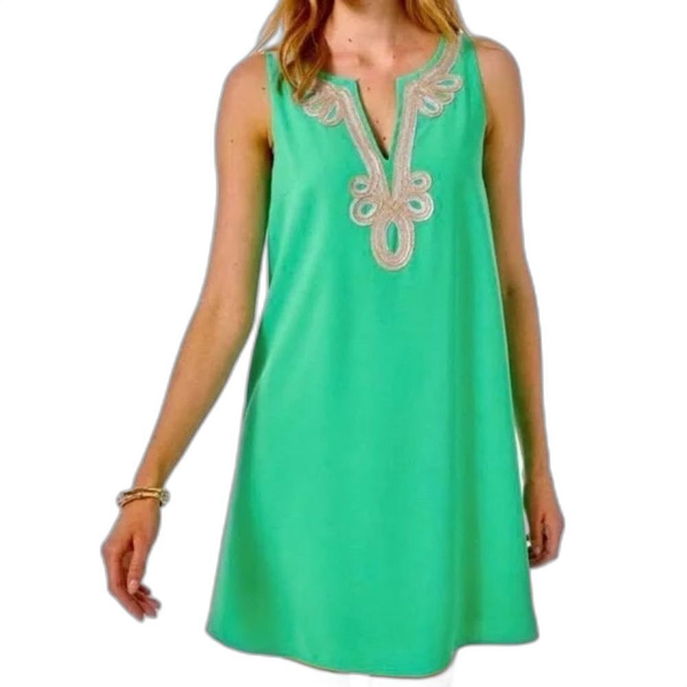 Lilly Pulitzer Cherlyn Soft Shift Dress Women's Size 0 Myrtle Green Gold/Silver